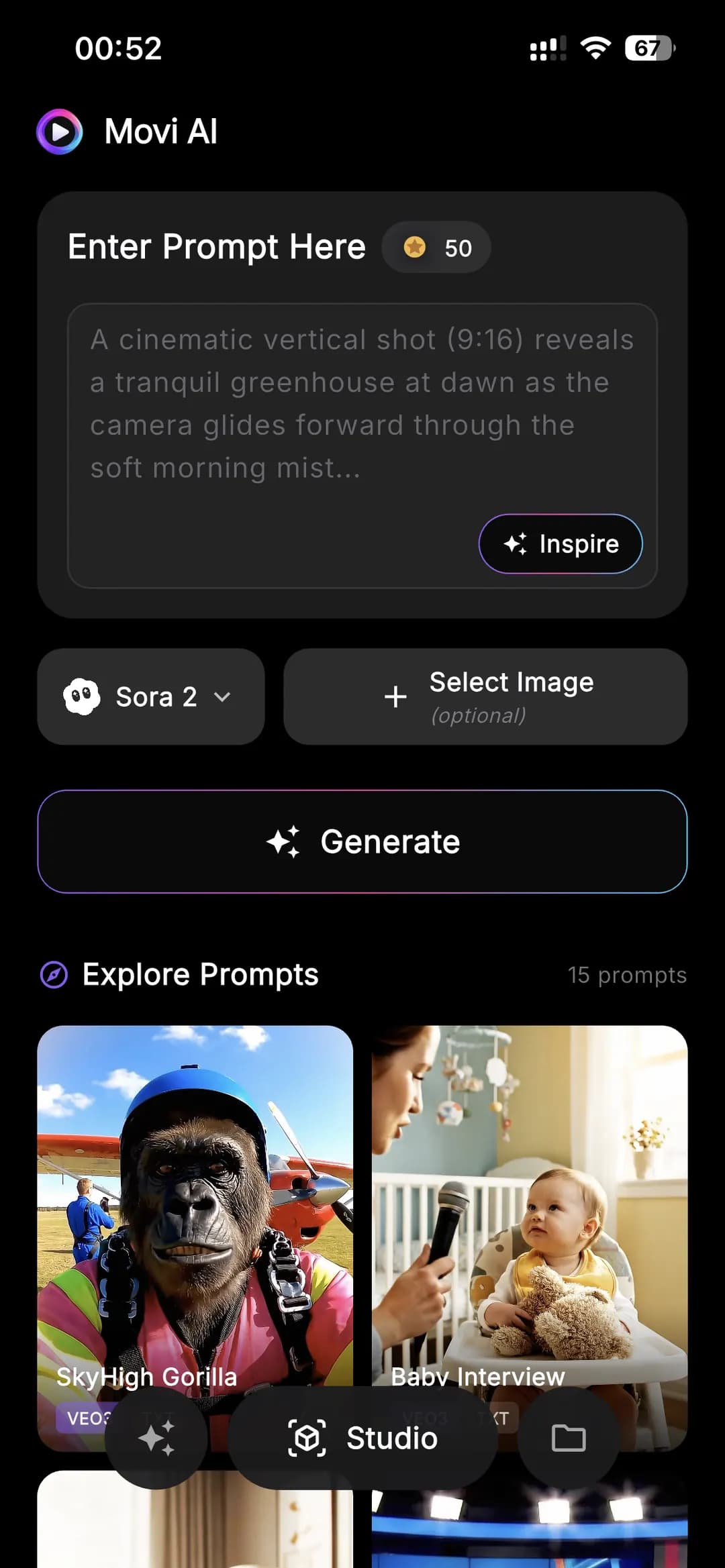 Movi AI type a prompt and generate cinematic AI video in seconds